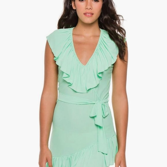 Luli Fama COSITA BUENA - Unwrap Me Mini Dress in Mint Size Small - Picture 1 of 9